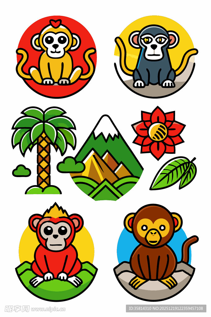 可爱猴子主题卡通图案设计