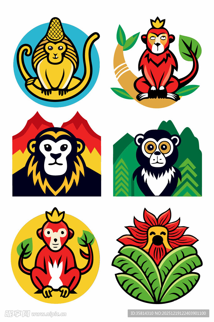 多彩猴子图案设计元素