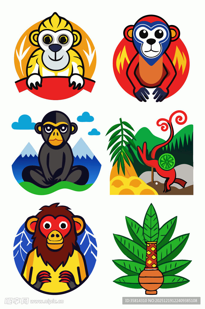 多彩动物与植物图案集合