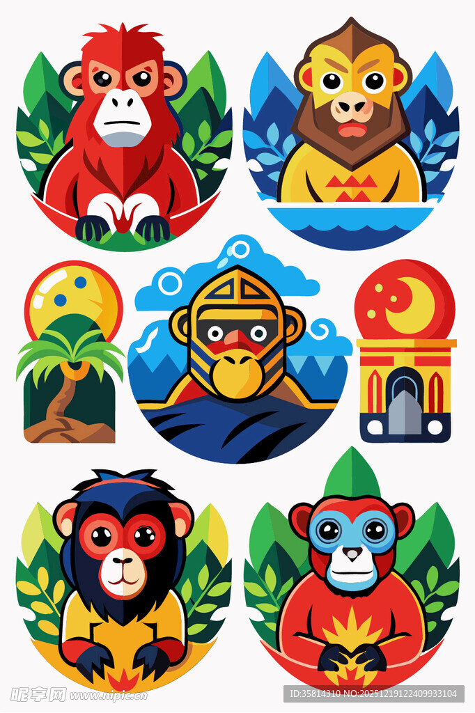 多彩猴子卡通图案集合