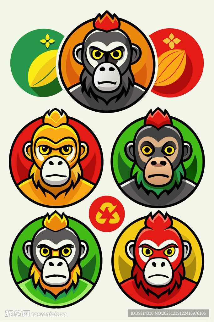 多彩猴头图标集合