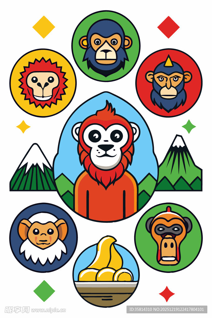 猴子主题卡通图案集合