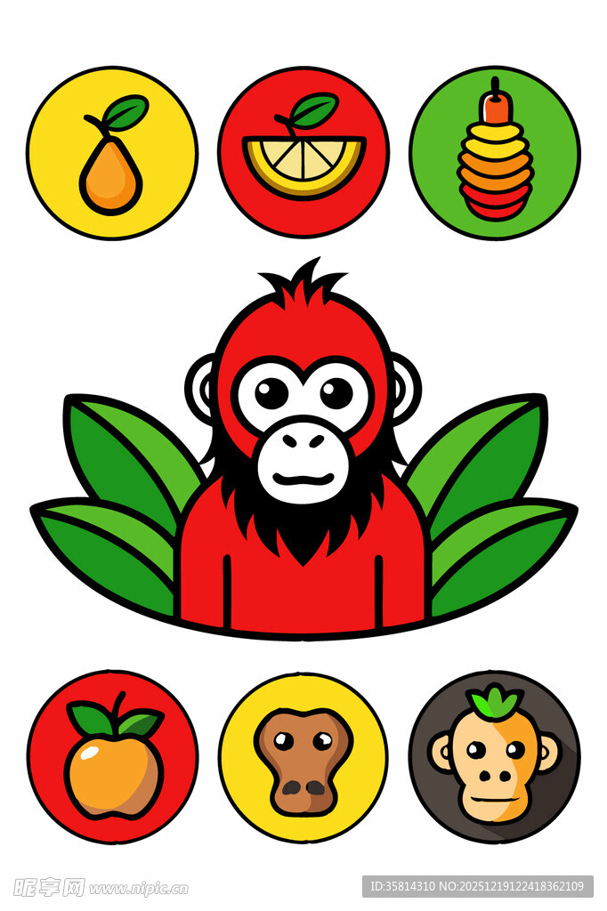 猴子与水果的趣味插画