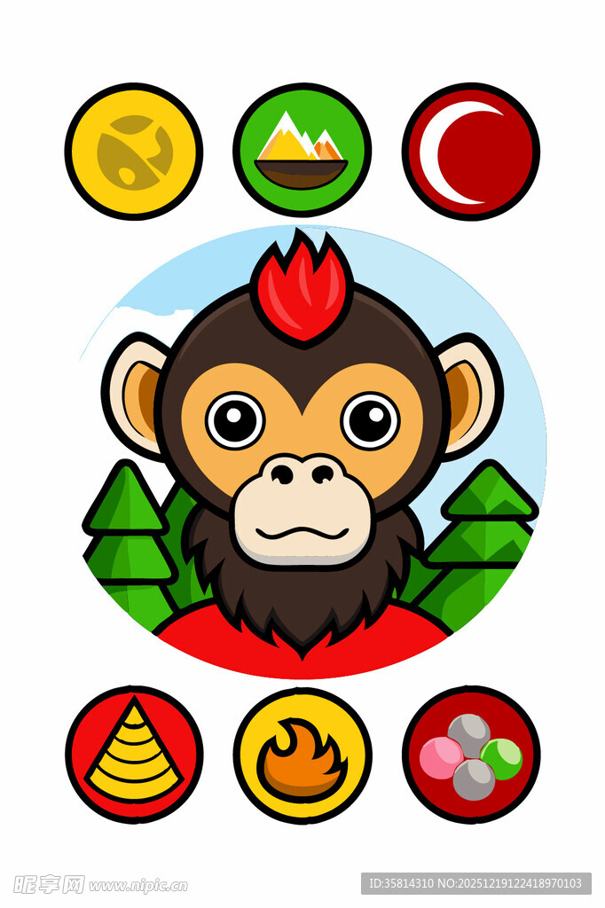 可爱猴子与多彩图标组合