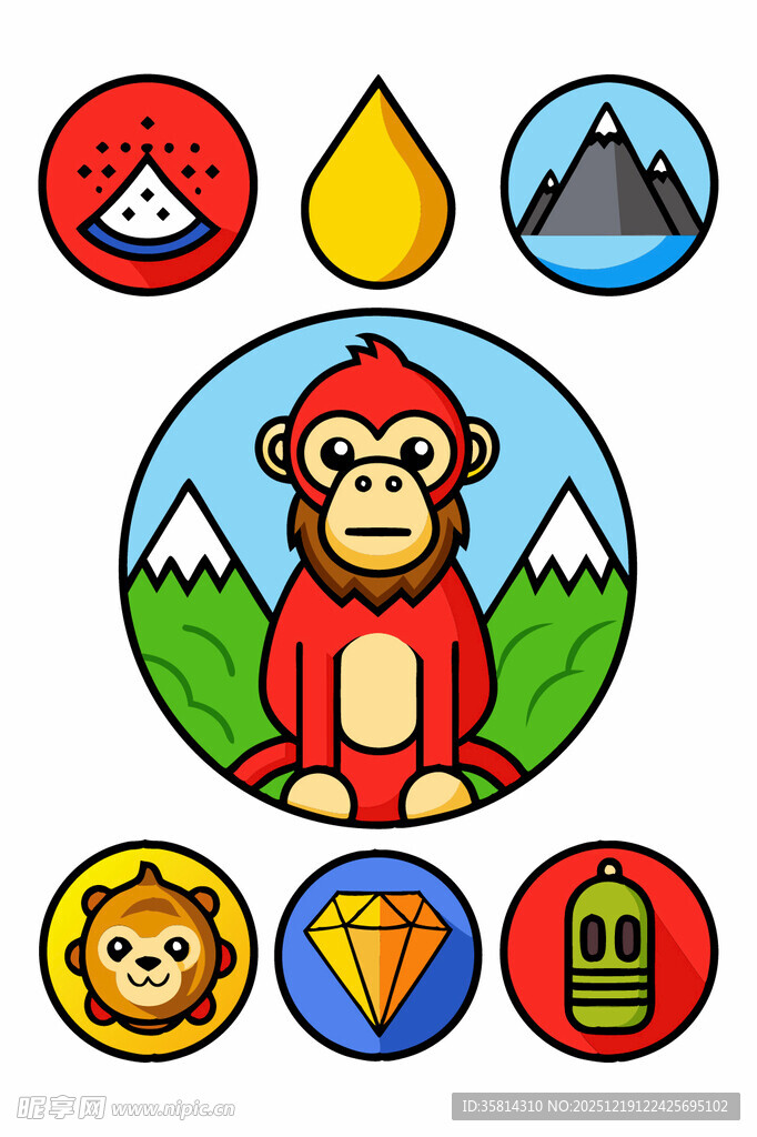 猴子主题多彩图标集合