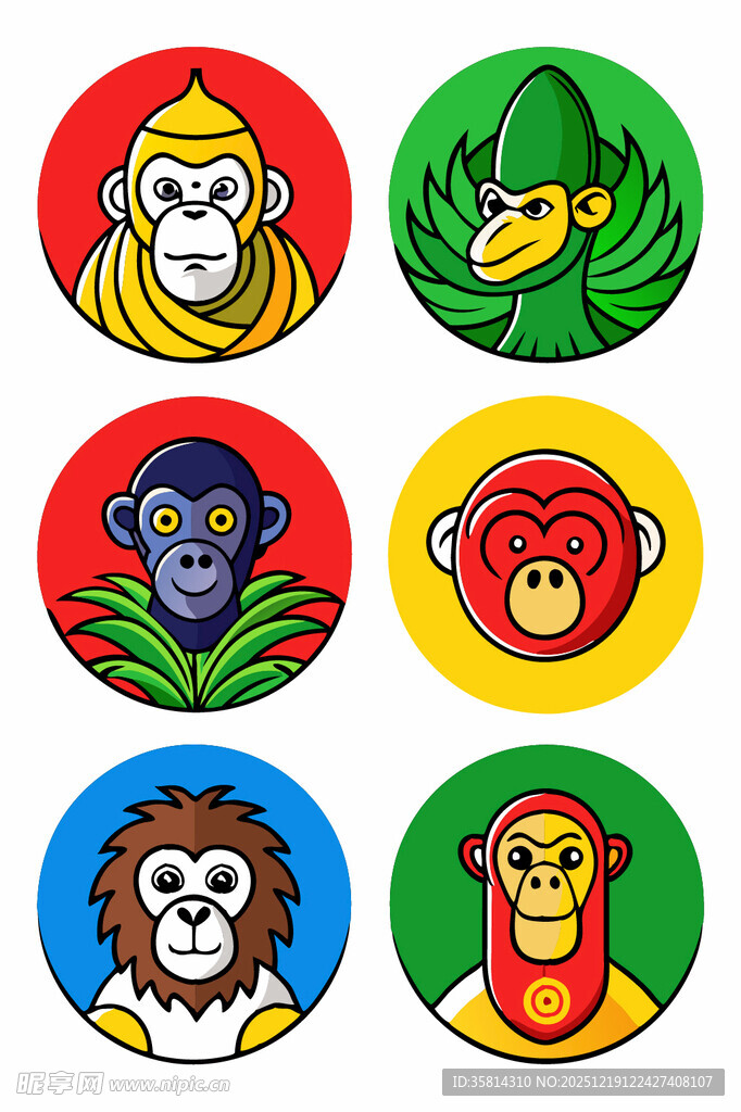 多彩猴子卡通头像集合