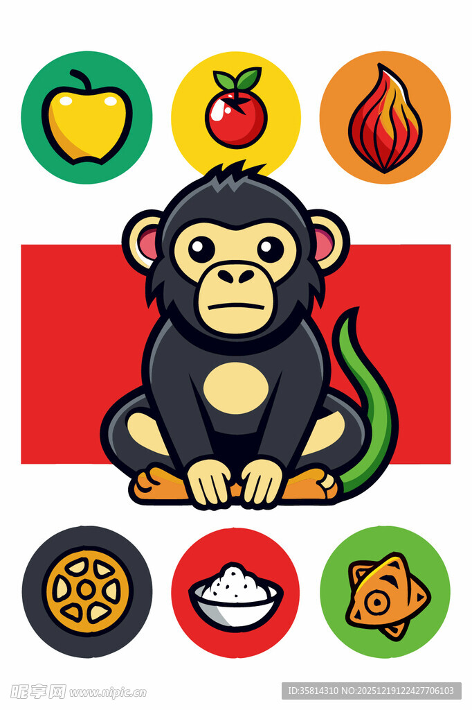 猴子与多样美食图标