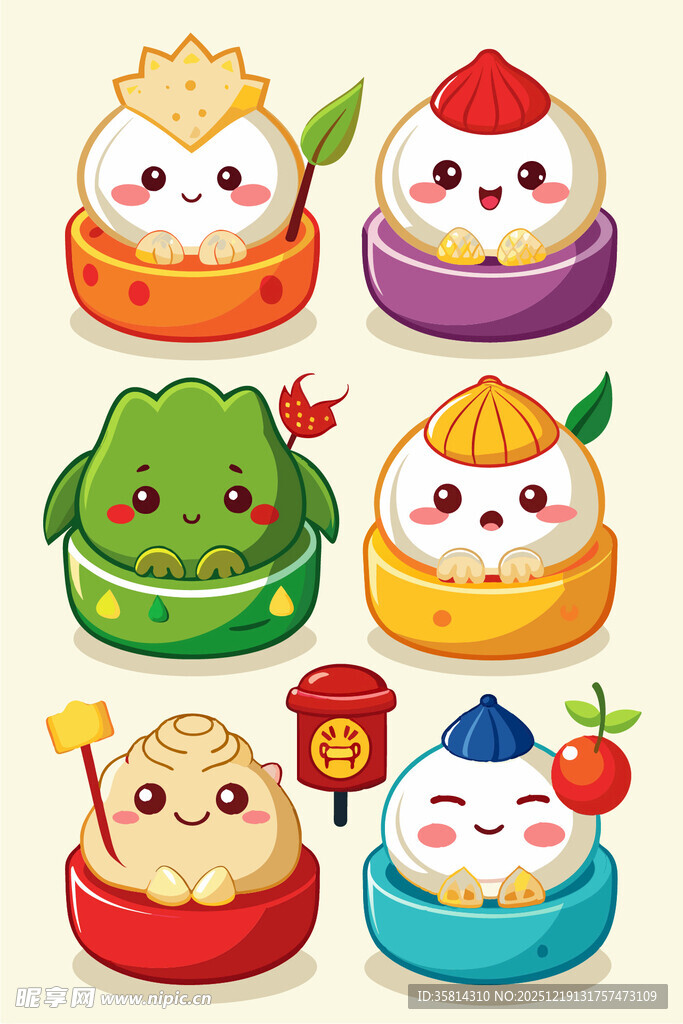 可爱中式卡通美食角色