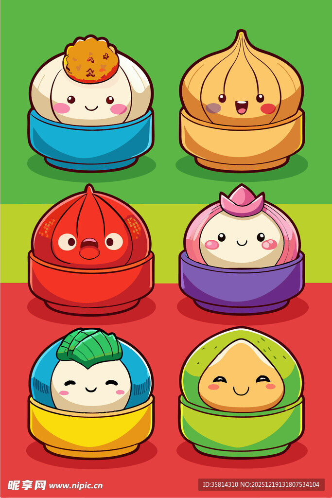 可爱卡通中式点心集合