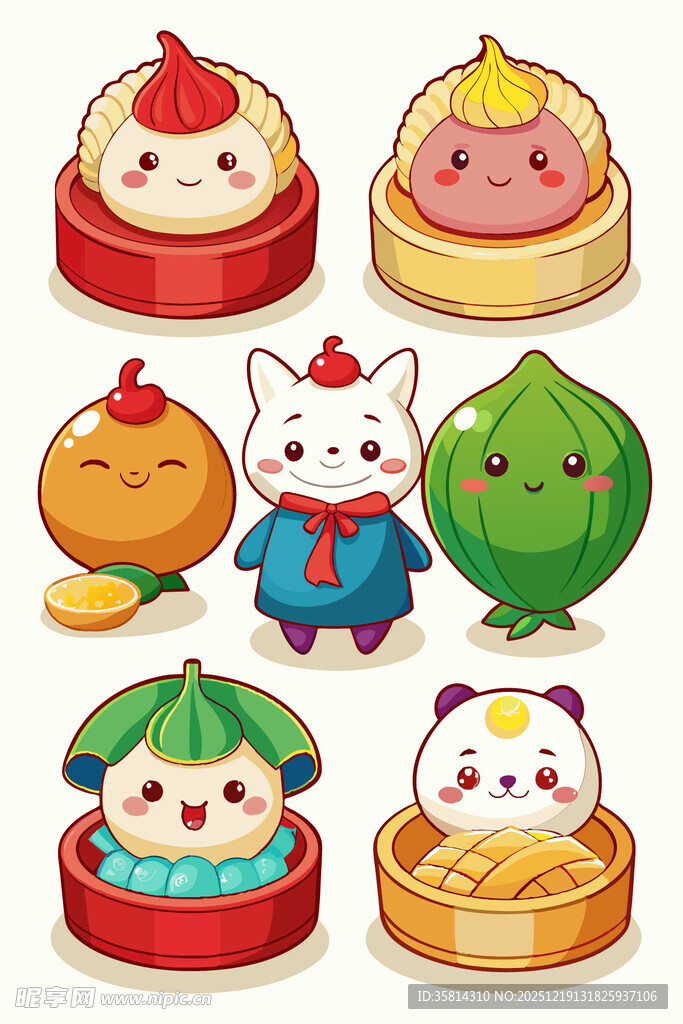 可爱中式卡通美食角色