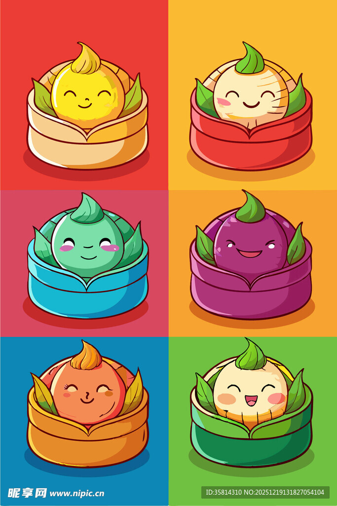 可爱多彩包子插画