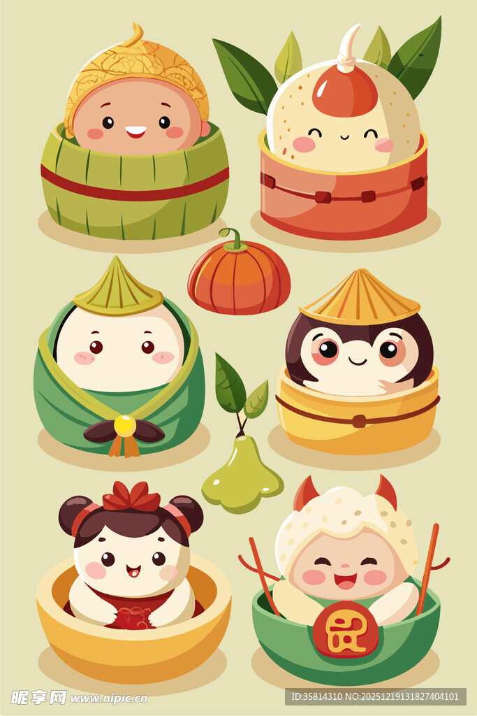 可爱中式卡通美食角色集合