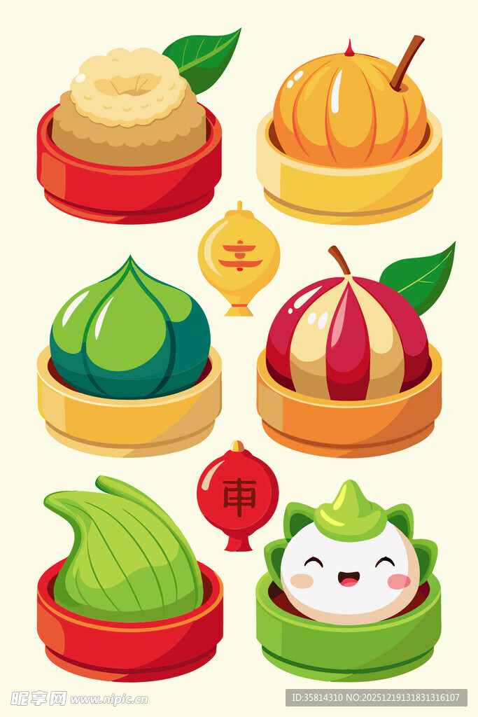 可爱中式糕点与萌物组合