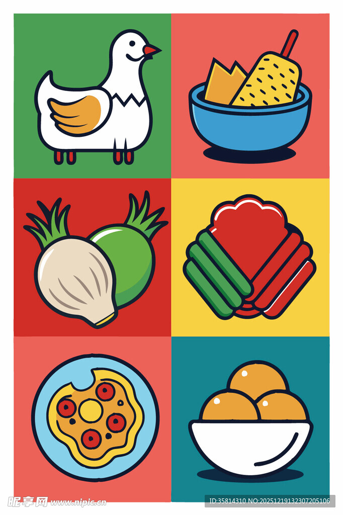 多彩食物与动物图标集合