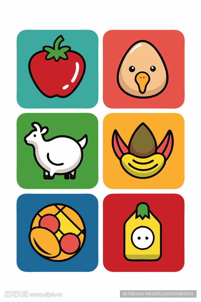 多彩卡通食物与动物图标
