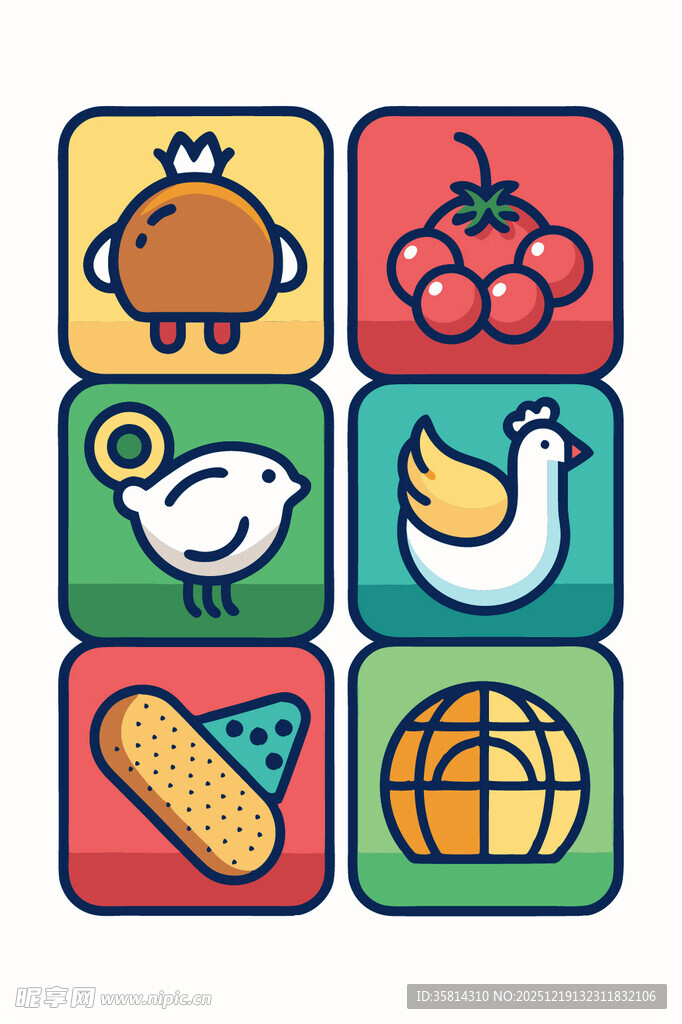 农场动物与农产品图标集