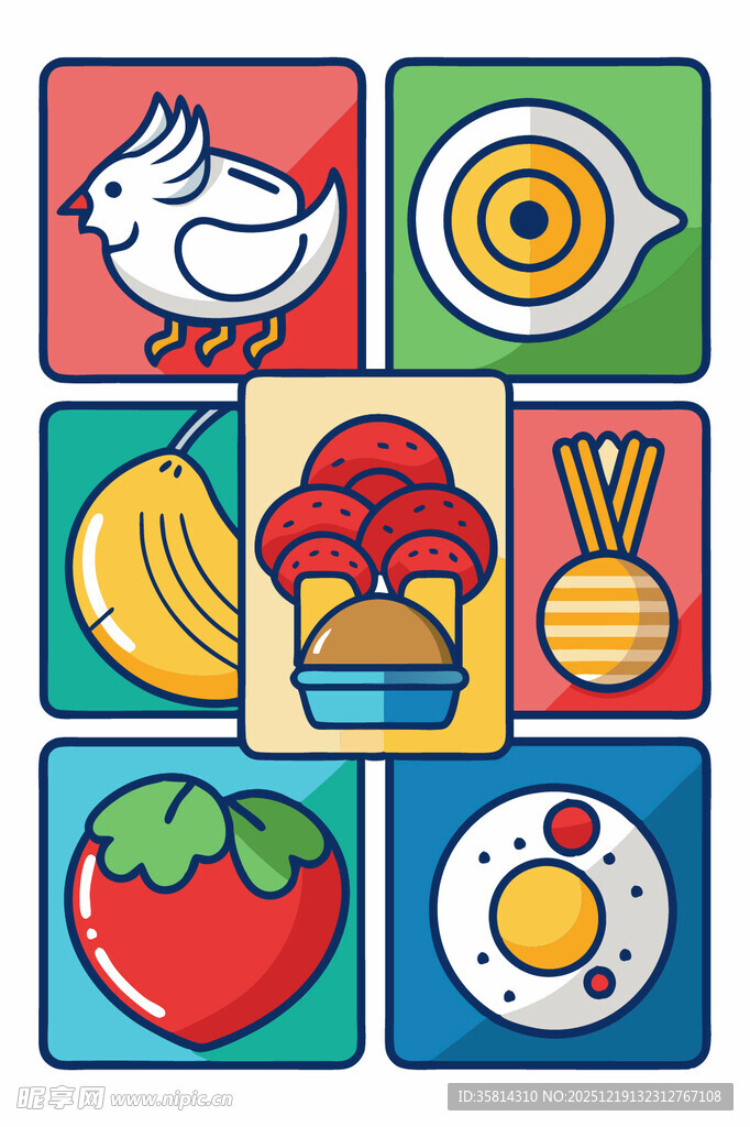 多彩卡通食物图标集合