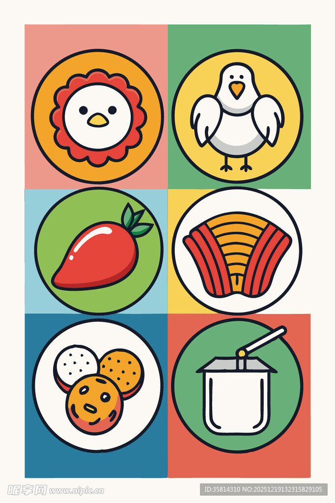多彩卡通食物与动物图标