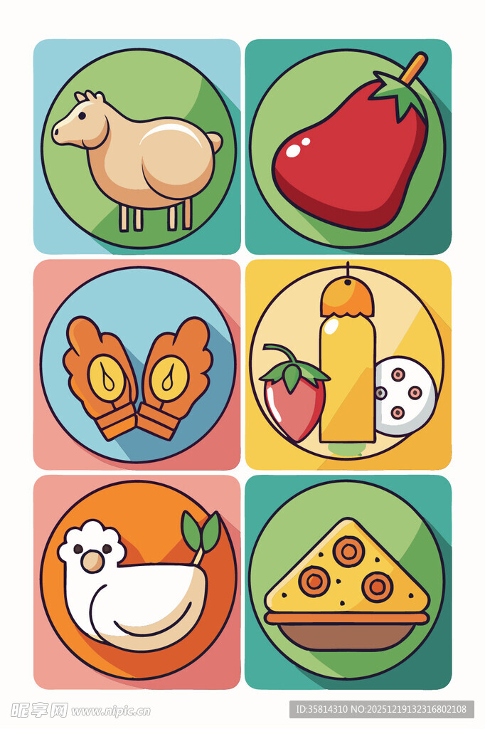 多彩卡通食物与动物图标