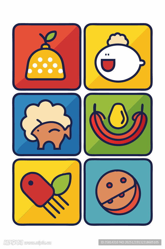 多彩卡通食物图标集合