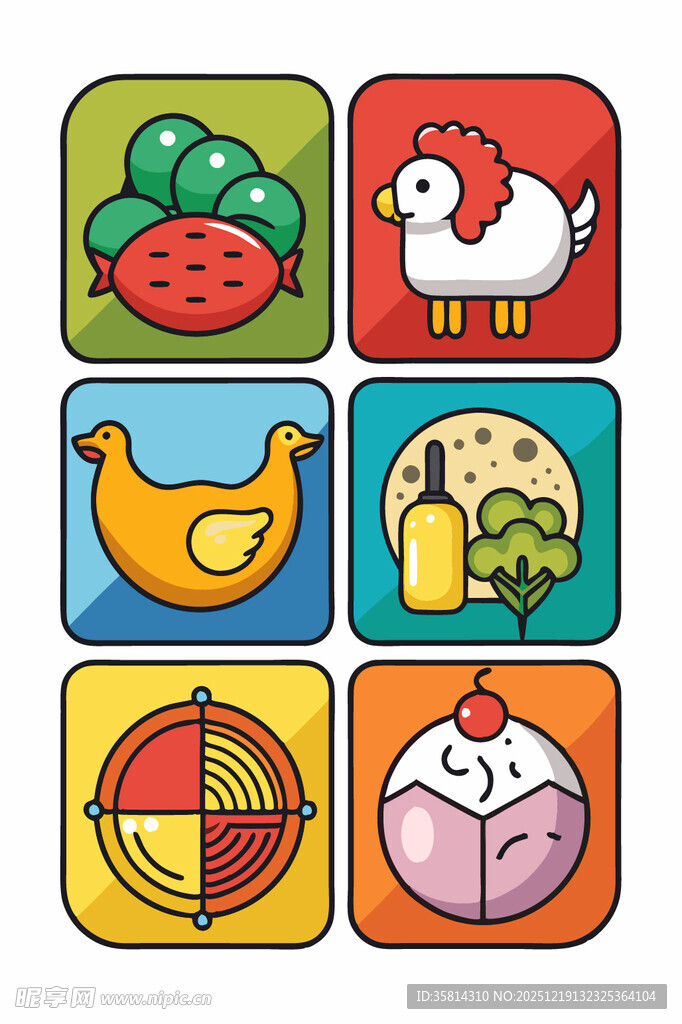 多彩卡通食物图标集合