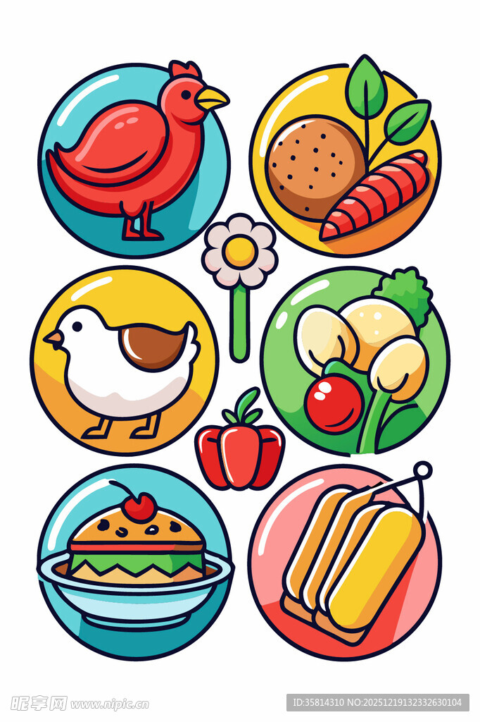 多彩食物与动物图标集合