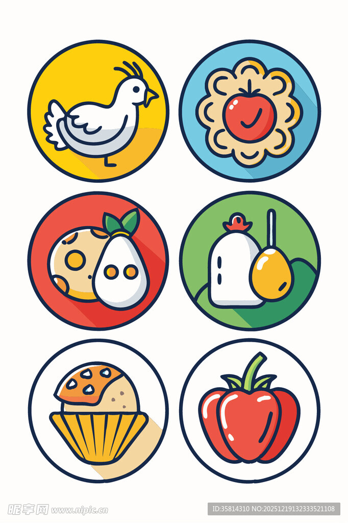 可爱食物与动物图标集合