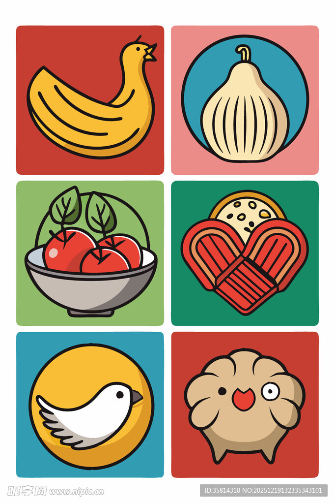 多彩卡通食物与动物图案