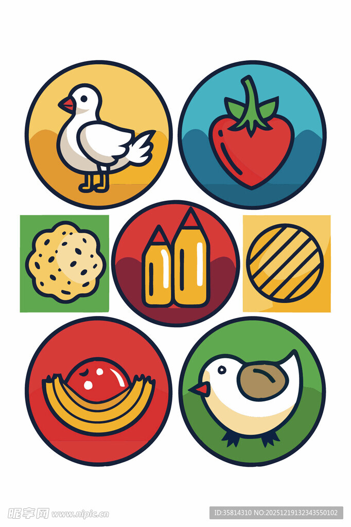 多彩食物与动物图标集合