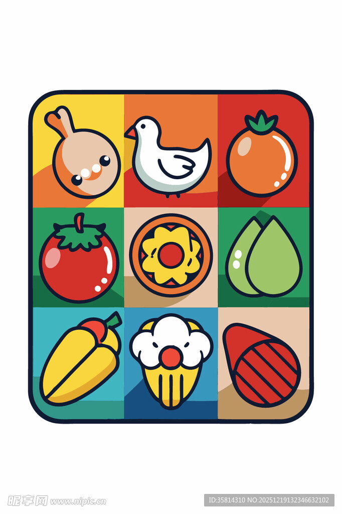 多彩卡通食物动物拼图