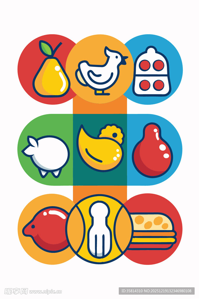 多彩卡通食物与动物图标