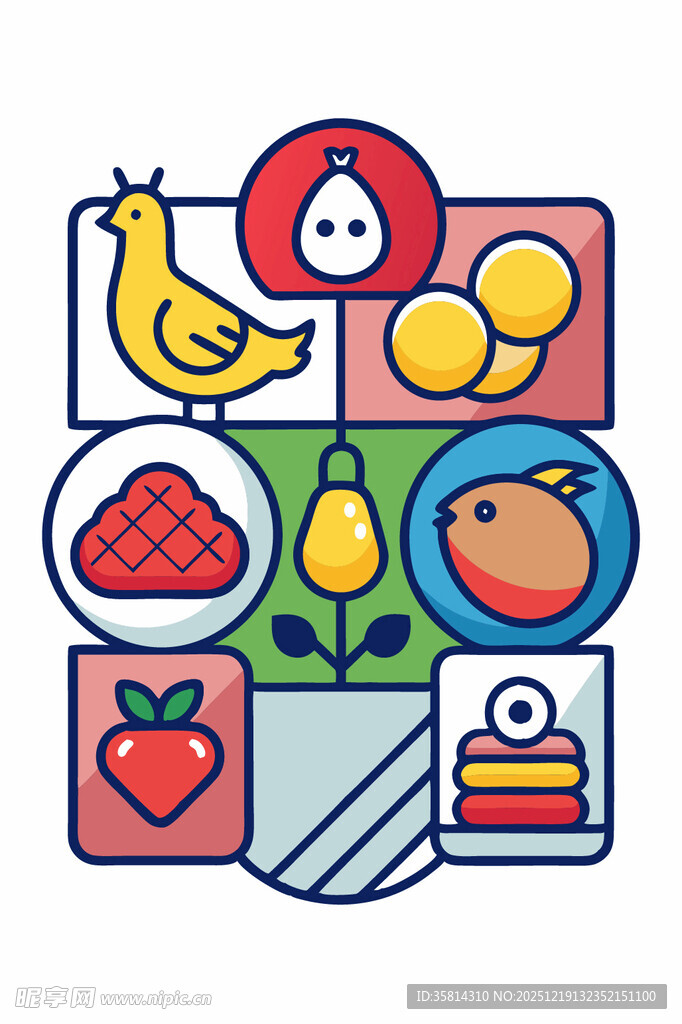 多彩水果与动物插画图案