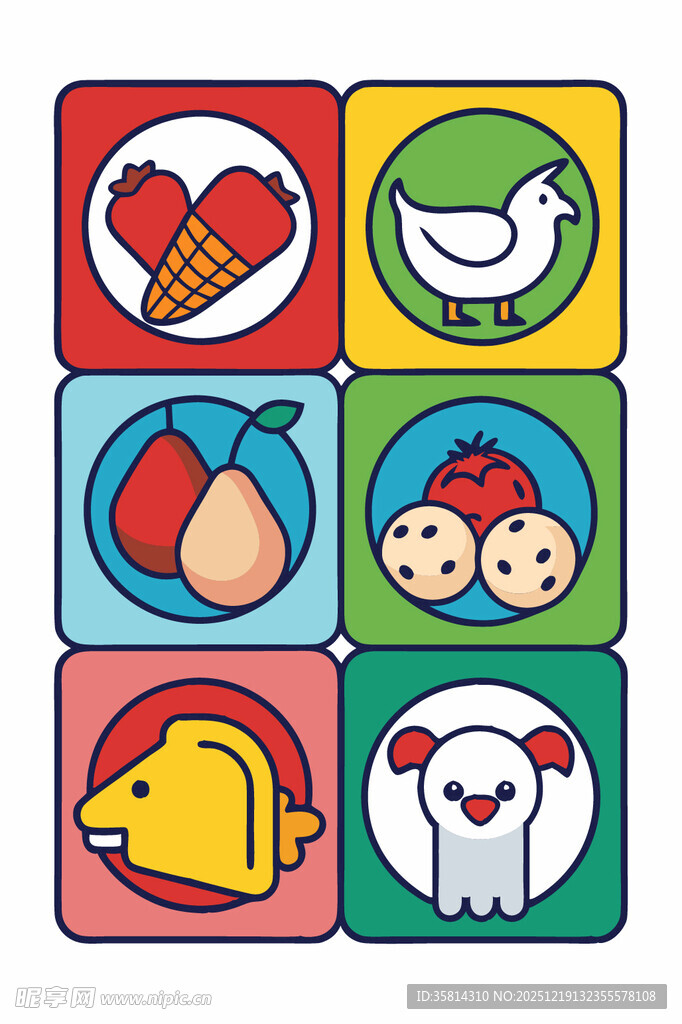 多彩卡通动物与水果图标