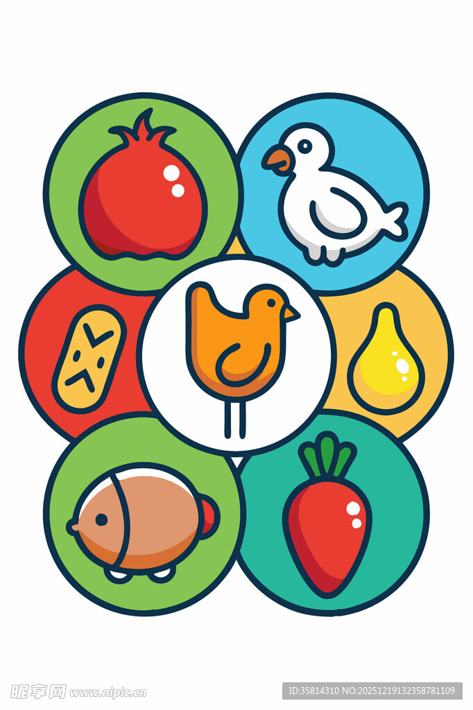 多彩卡通食物与动物图标