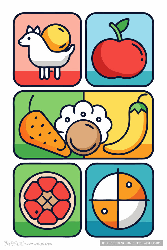 多彩卡通食物图标集合