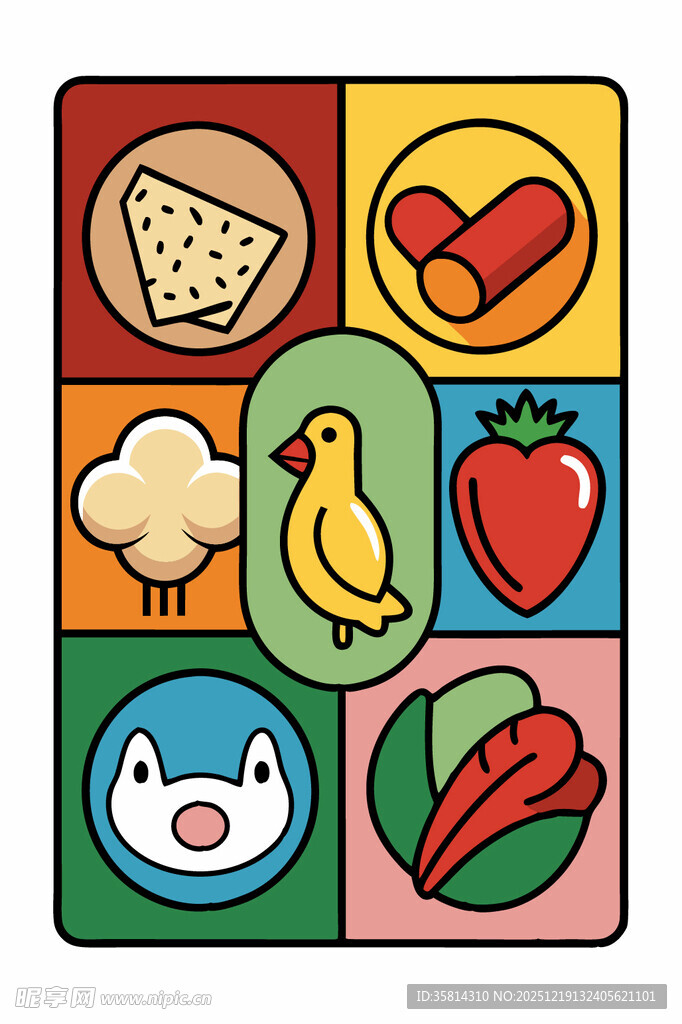 多彩卡通食物与动物图标