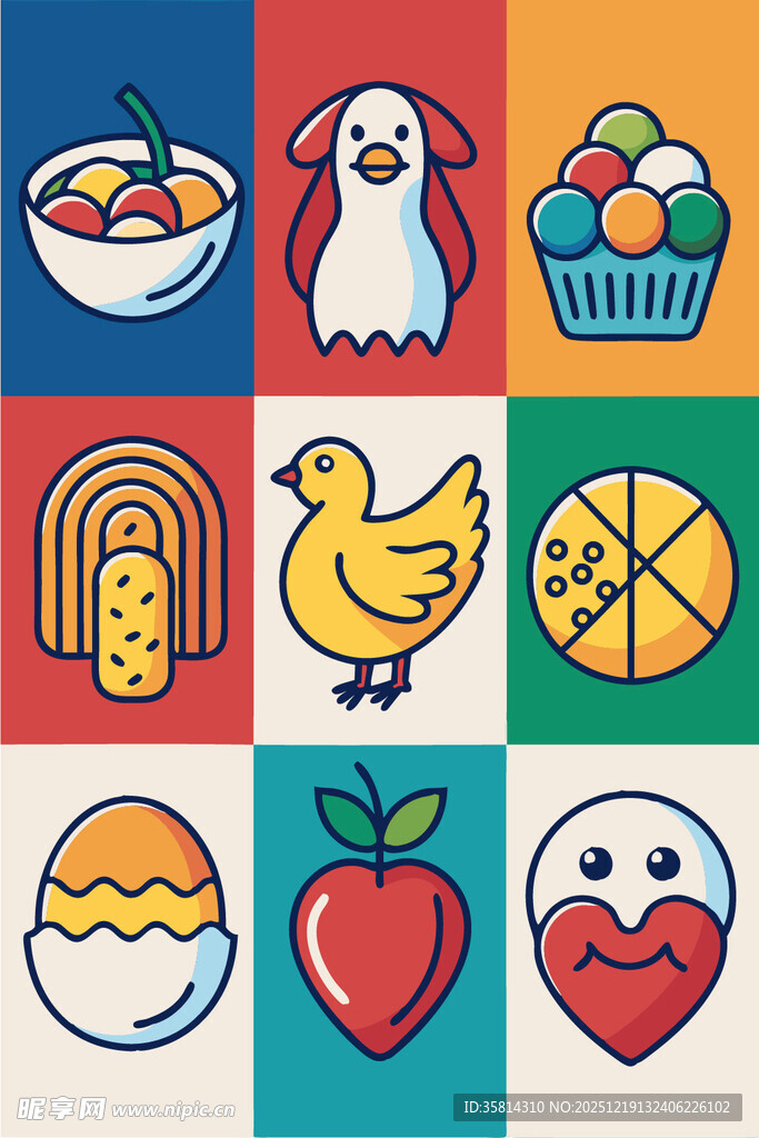 多彩卡通食物图标集合