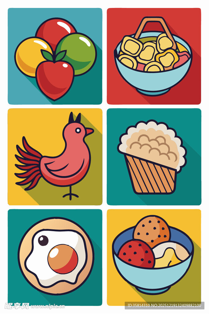 多彩美食与家禽图案集合