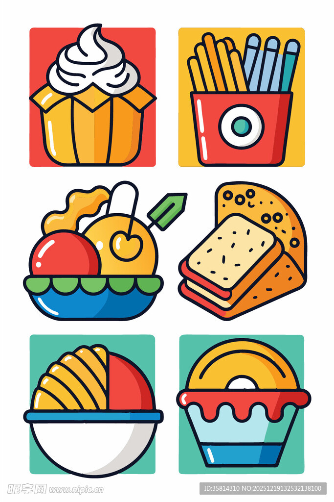 多彩美味小吃图标集合