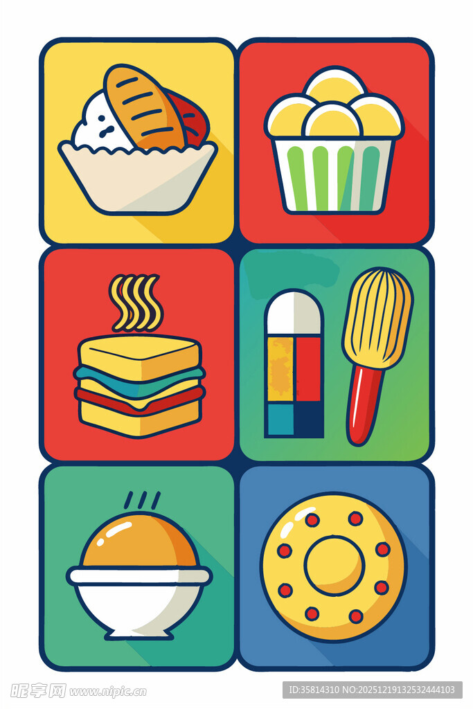 多彩美食与烹饪工具图标