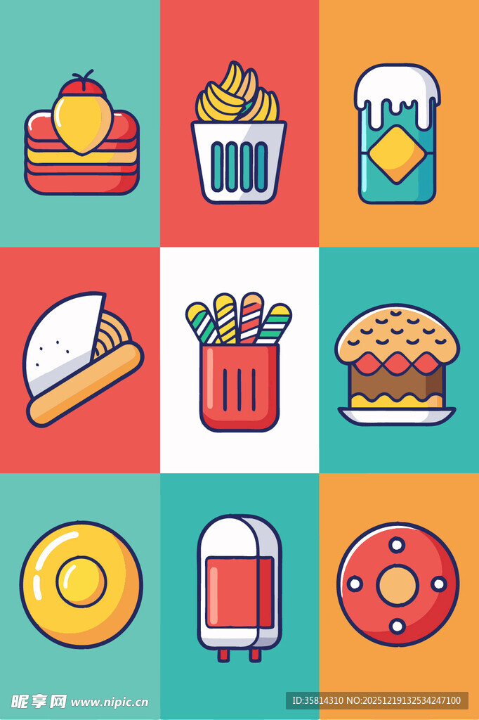 多彩美味的各式快餐图标