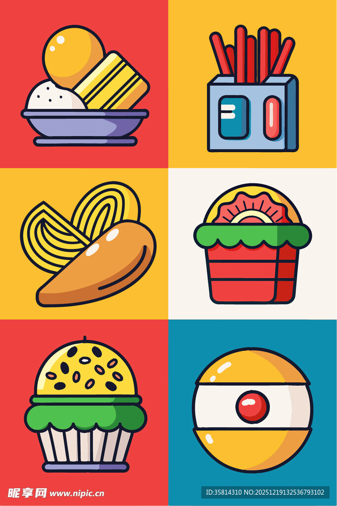 多彩快餐图标集合