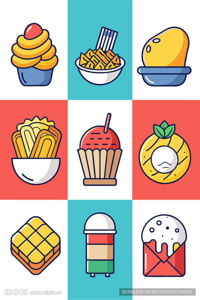 多彩美味甜点图标集合