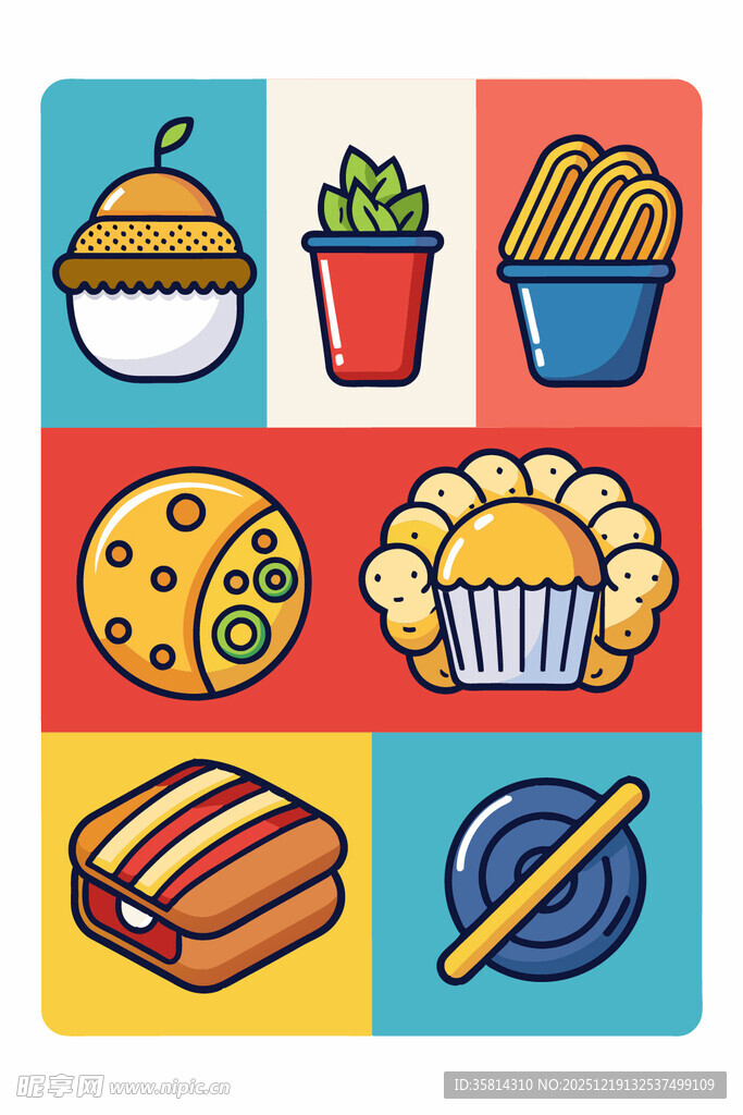 多彩美食与绿植图案集合