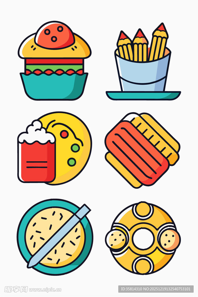 多彩美味小吃图标集合