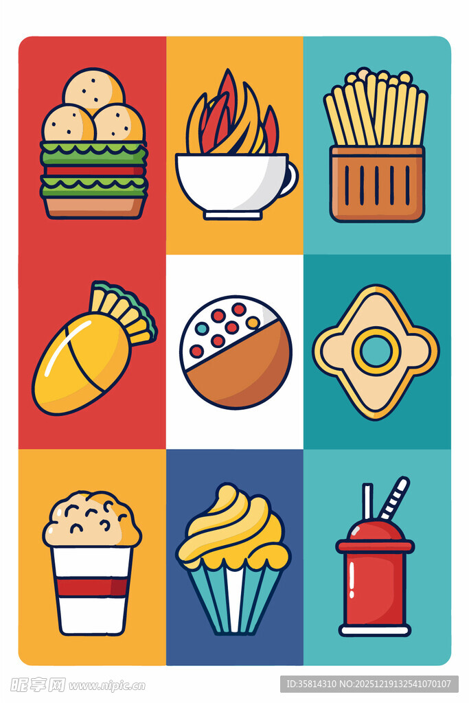 多彩美味食物图标集合