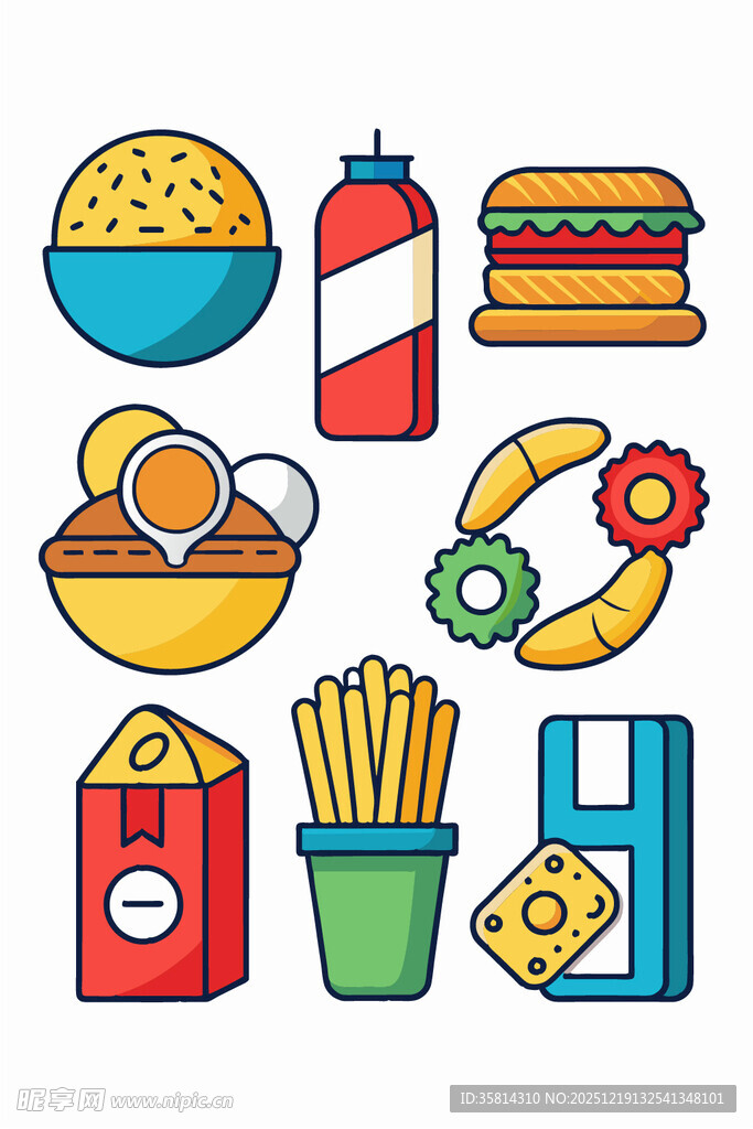 多彩快餐食品图标集合