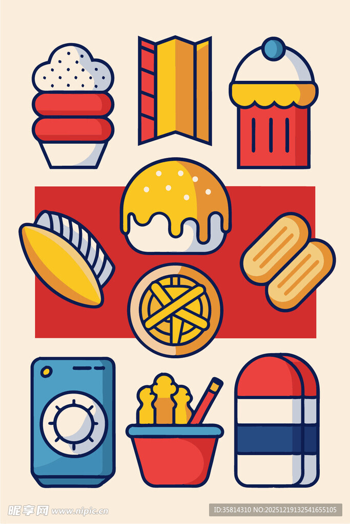 多样美味快餐图标集合