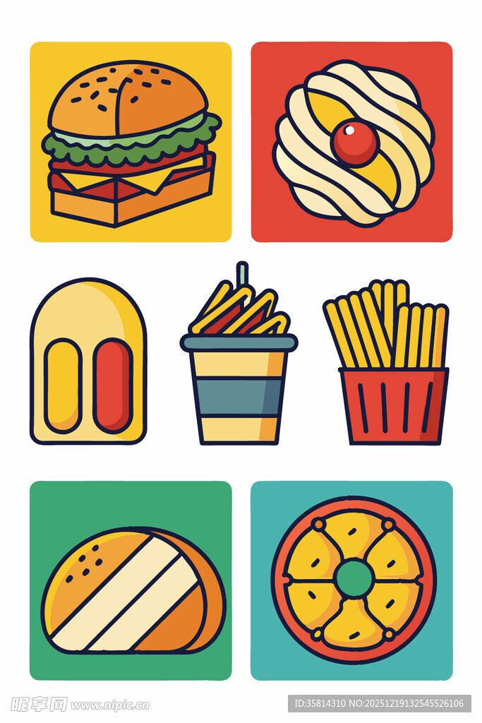 多彩快餐图标集合