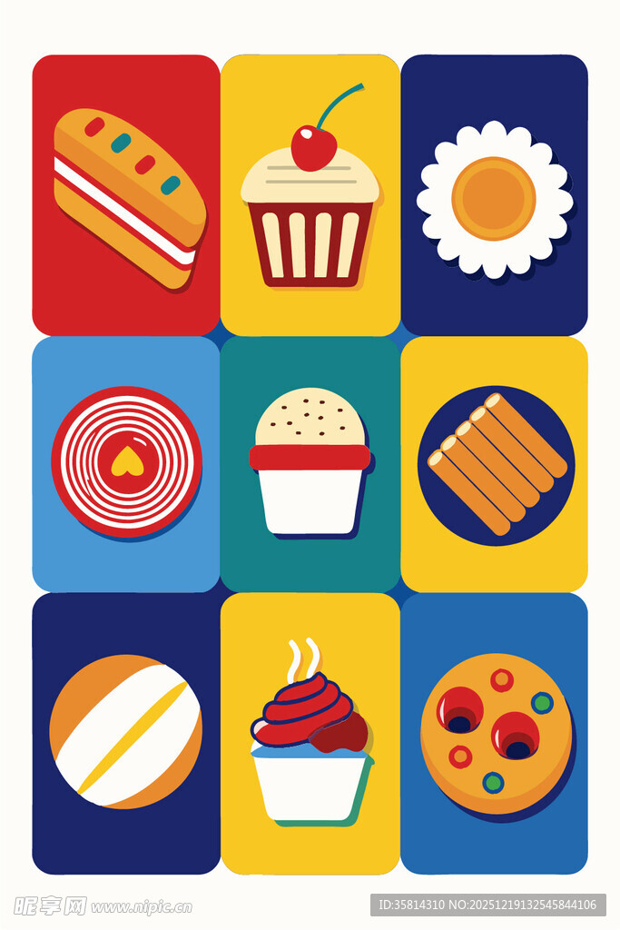 多彩美味糕点图标集合